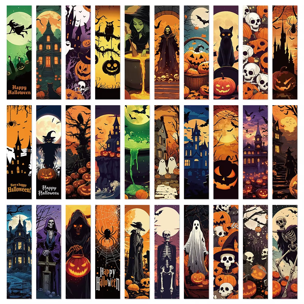 30Pcs Halloween Bookmark Reading Book Marker Paper Cards Student Creative Holiday Gift Decorative Bookmarks