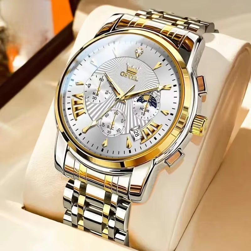 Men'S Business Casual Watch Mechanical Wristwatch Elegant Design Three-Eye Calendar Non-Mechanical Luxury Timepiece