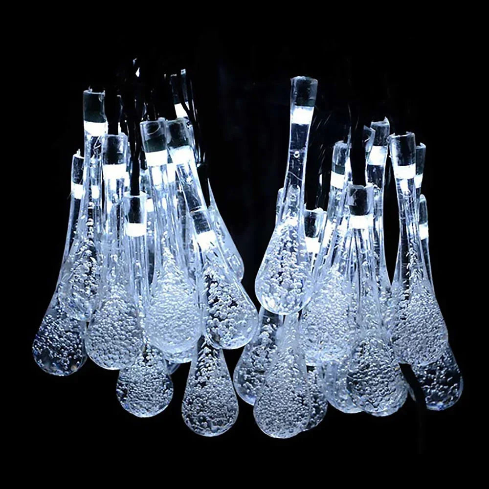 Bubble effect LED string lights with teardrop bulbs, ideal for home or event decoration
