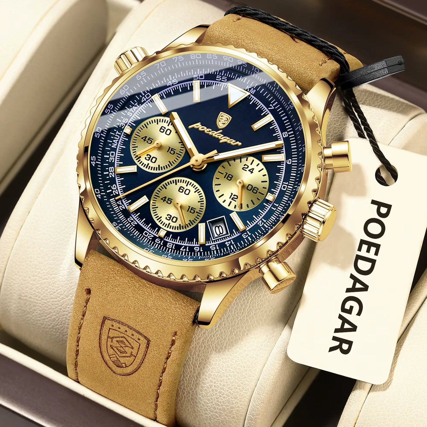 Luxury Business Men'S Watch Waterproof Luminous Date Chronograph Leather Man Clock Fashion Quartz Watches for Men Reloj