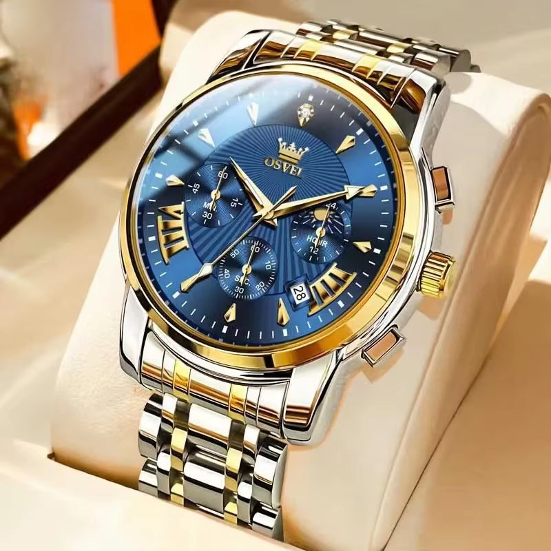 Men'S Business Casual Watch Mechanical Wristwatch Elegant Design Three-Eye Calendar Non-Mechanical Luxury Timepiece