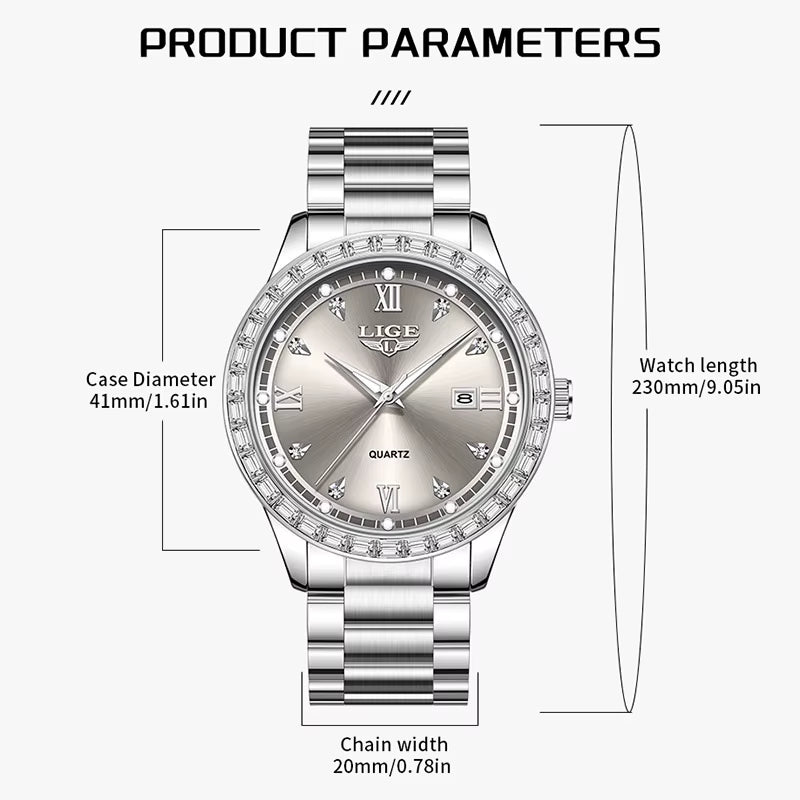 Elegant Women'S Watch Fashion Waterproof Clock Luminous Stainless Steel Business Quartz Watch for Women Reloj De Mujer+Box