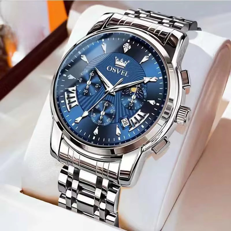 Men'S Business Casual Watch Mechanical Wristwatch Elegant Design Three-Eye Calendar Non-Mechanical Luxury Timepiece
