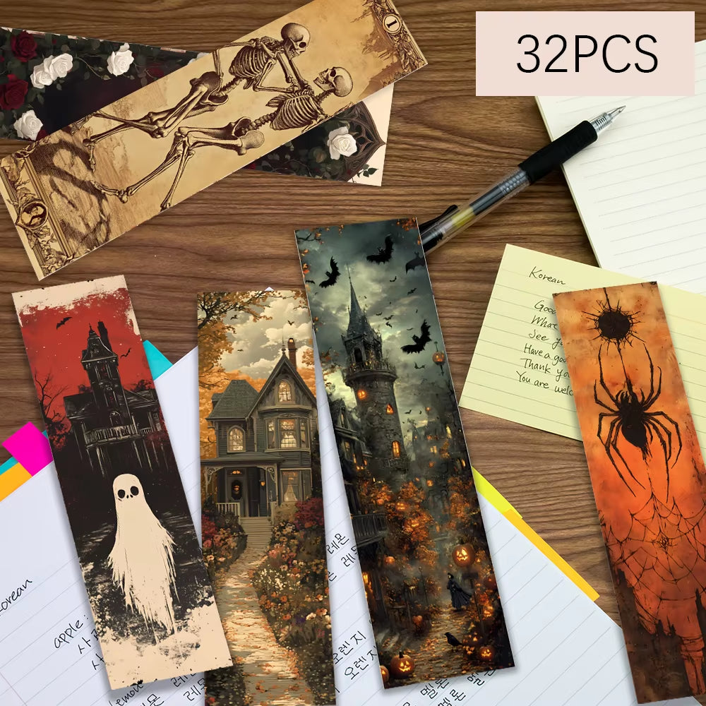 32Pcs, Retro Horror Bookmarks, Halloween, Skulls, Ghosts, Suitable for Teachers, Readers, and Book Lovers, Birthday Gifts