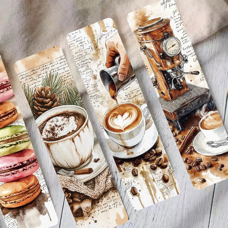 30Pcs Set Aesthetic Coffee Dessert Cake Afternoon Tea Themed Bookmarks Decorative Reading Pages Student Stationery Book Marks