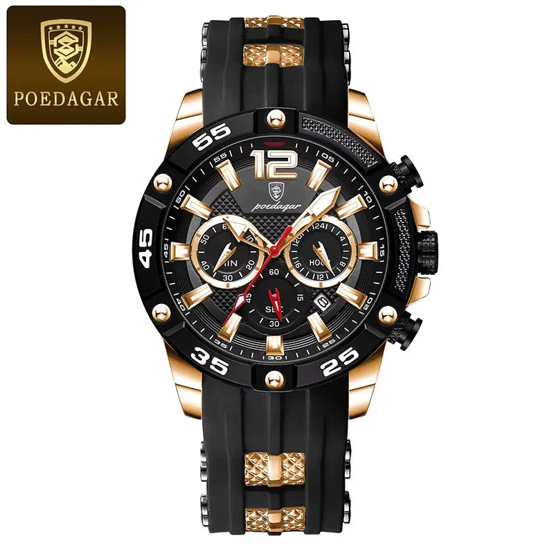POEDAGAR Silicone Strap Sport Men'S Watch Luxury Stopwatch Waterproof Military Wristwatches for Men Brand Luminous Clock Newest