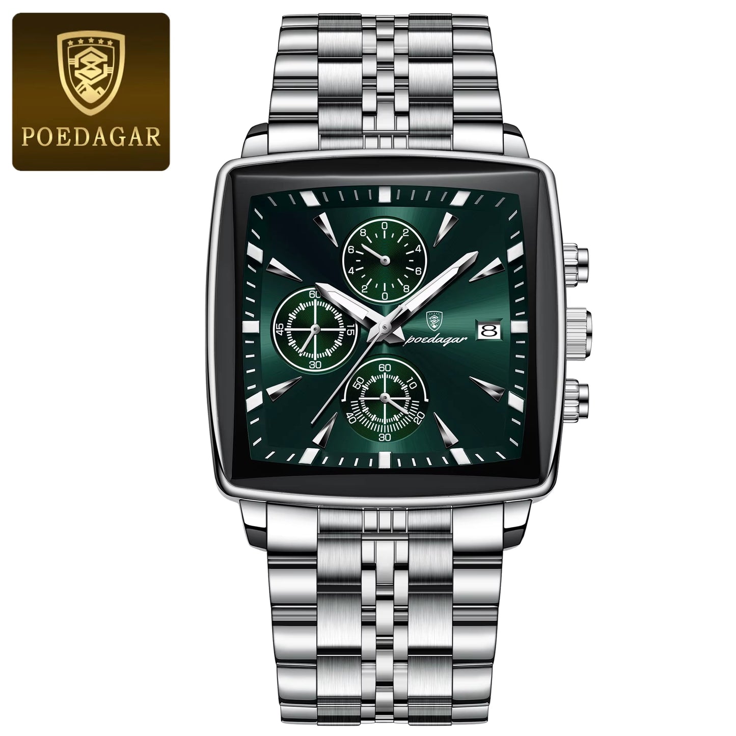 Fashion Men Watch Luminous Waterproof Chronograph Date Man Wristwatch Square Stainless Steel Quartz Men'S Watches Reloj
