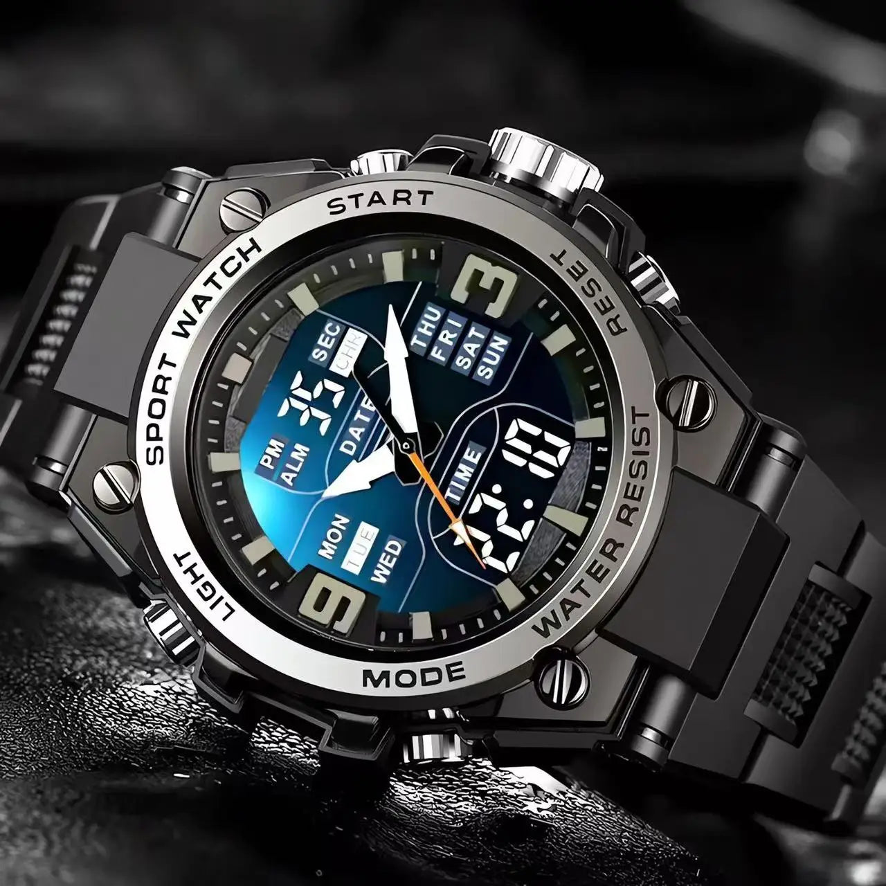 New High-End Luxury Men'S and Young Students' Quartz Electronic Dual Movement Waterproof Night Light Multifunctional Steel Alloy