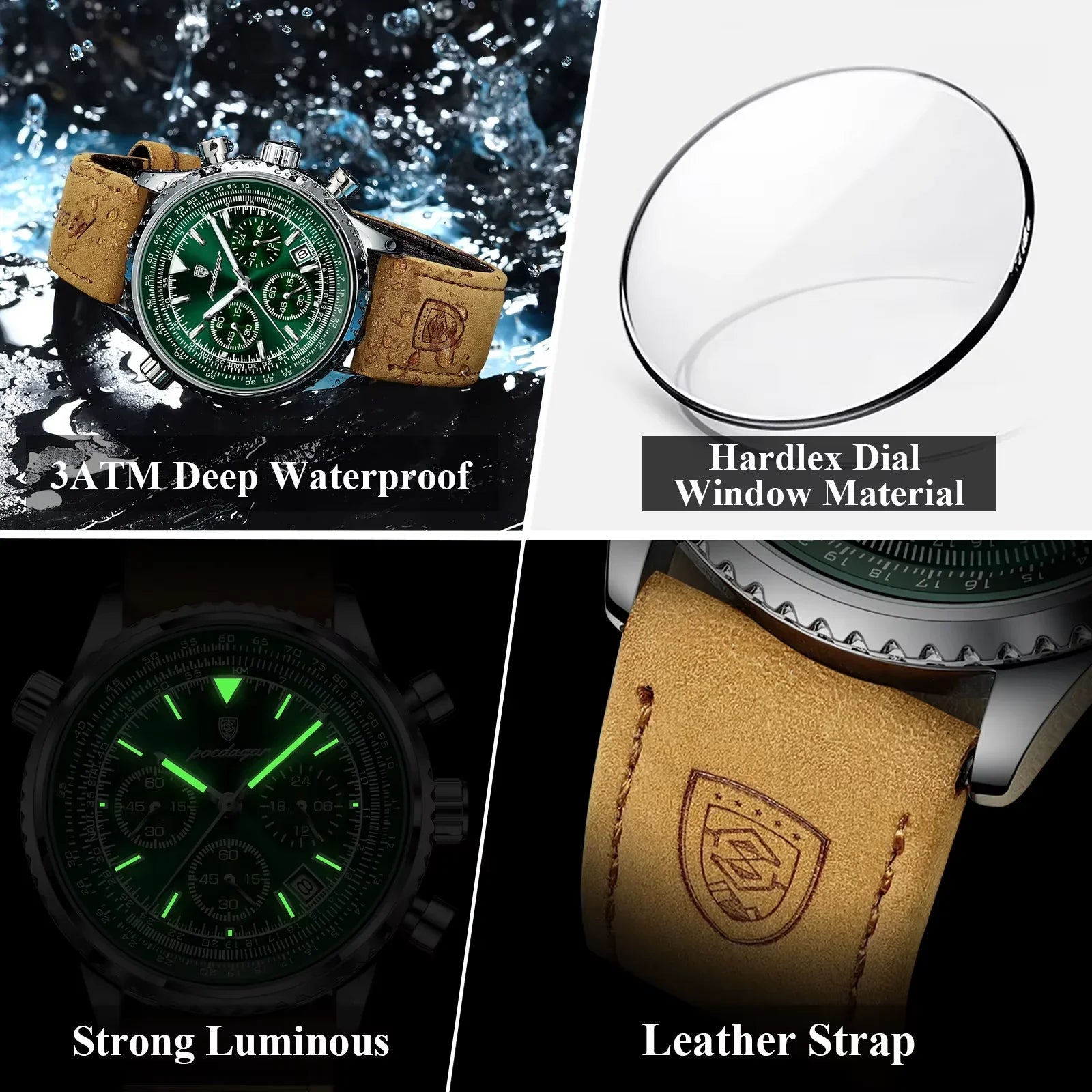 Luxury Business Men'S Watch Waterproof Luminous Date Chronograph Leather Man Clock Fashion Quartz Watches for Men Reloj