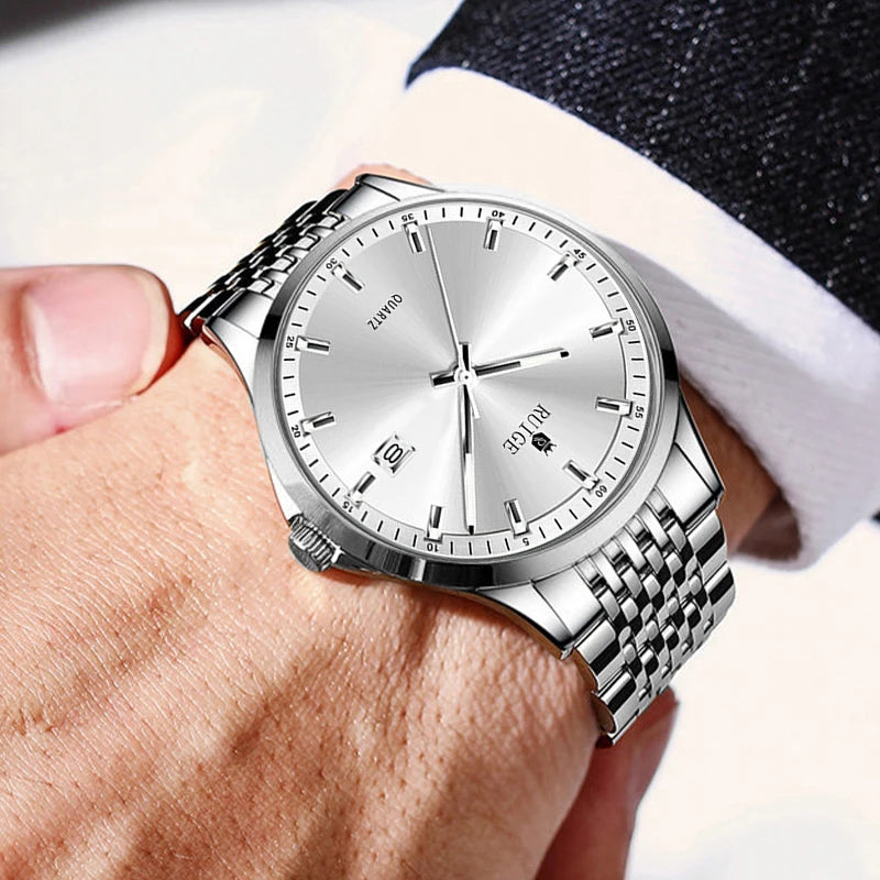 RUIGE Business Men'S Quartz Watch Stainless Steel Calendar Men'S Night Light Waterproof Fashion Versatile Watch B2-2