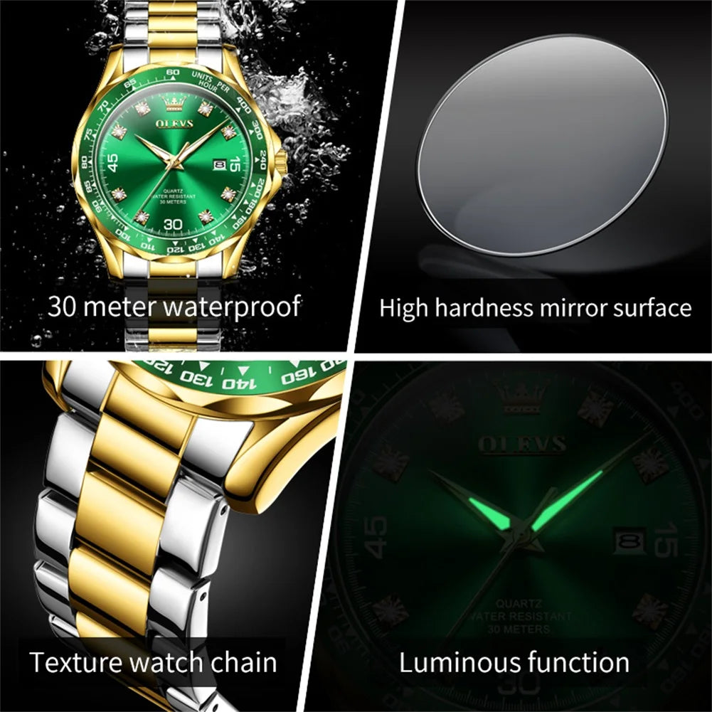 Original Men'S Quartz Watch Luxury Fashion Green Water Ghost Waterproof Men'S Watch Top Class Business Sports Men'S Watch