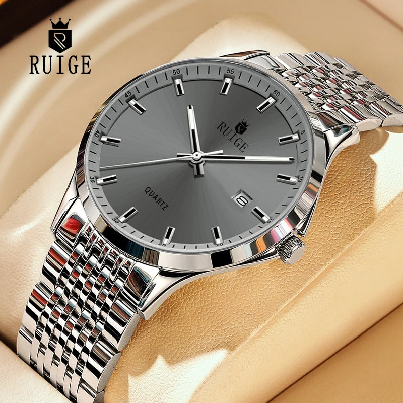 RUIGE Business Men'S Quartz Watch Stainless Steel Calendar Men'S Night Light Waterproof Fashion Versatile Watch B2-2