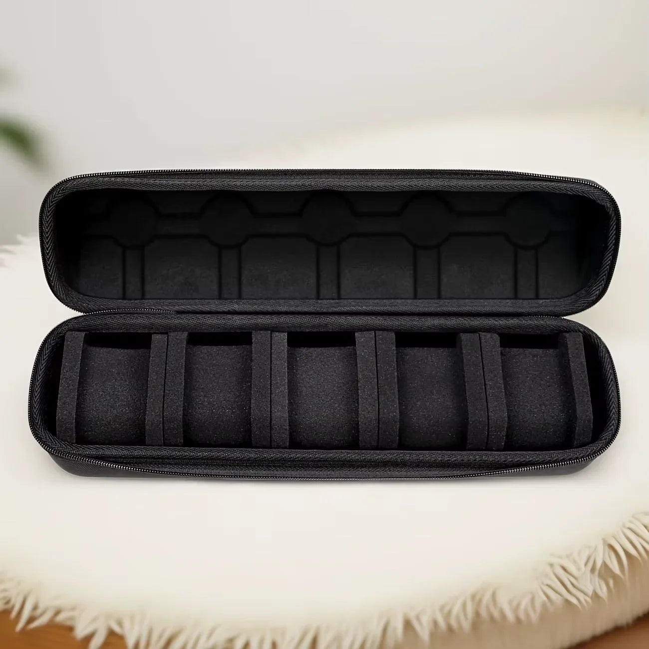 1Pc 5-Slot Watch Case | Hard Shell Travel Organizer with Pillow Insert - Gift Ready (Black),Suitable for Smart Watch Storage