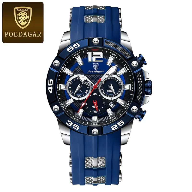 POEDAGAR Silicone Strap Sport Men'S Watch Luxury Stopwatch Waterproof Military Wristwatches for Men Brand Luminous Clock Newest