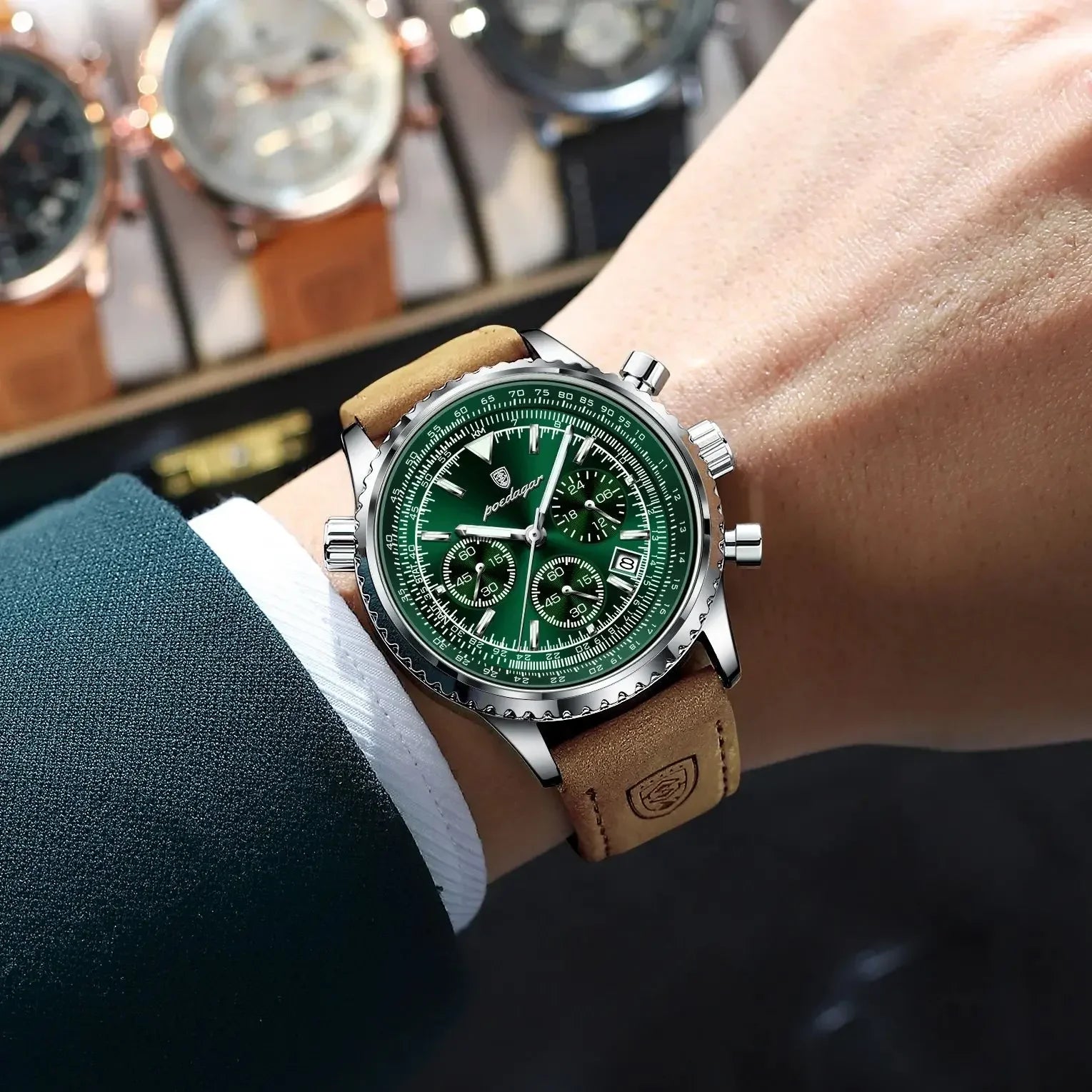 Luxury Business Men'S Watch Waterproof Luminous Date Chronograph Leather Man Clock Fashion Quartz Watches for Men Reloj