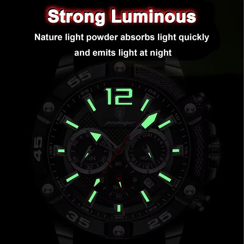 POEDAGAR Silicone Strap Sport Men'S Watch Luxury Stopwatch Waterproof Military Wristwatches for Men Brand Luminous Clock Newest