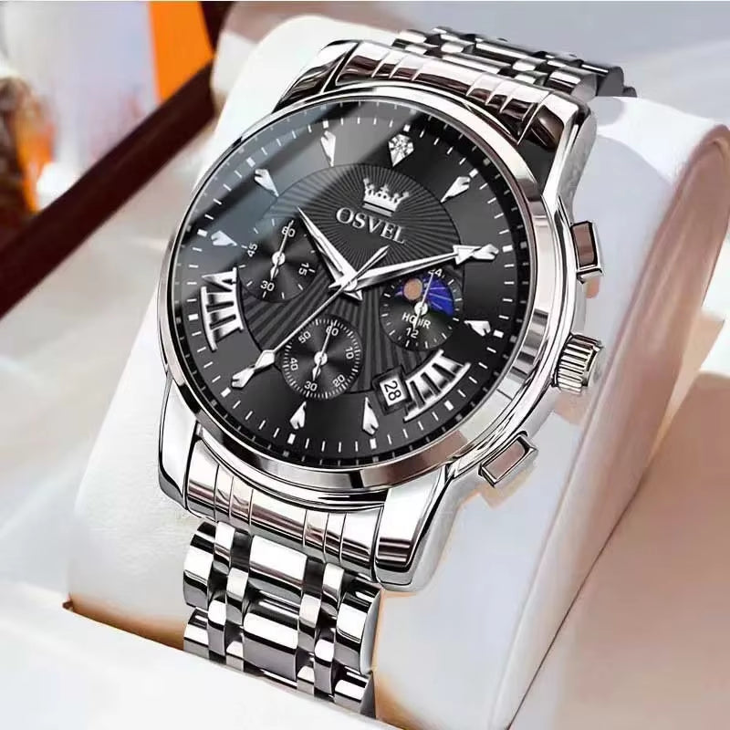 Men'S Business Casual Watch Mechanical Wristwatch Elegant Design Three-Eye Calendar Non-Mechanical Luxury Timepiece