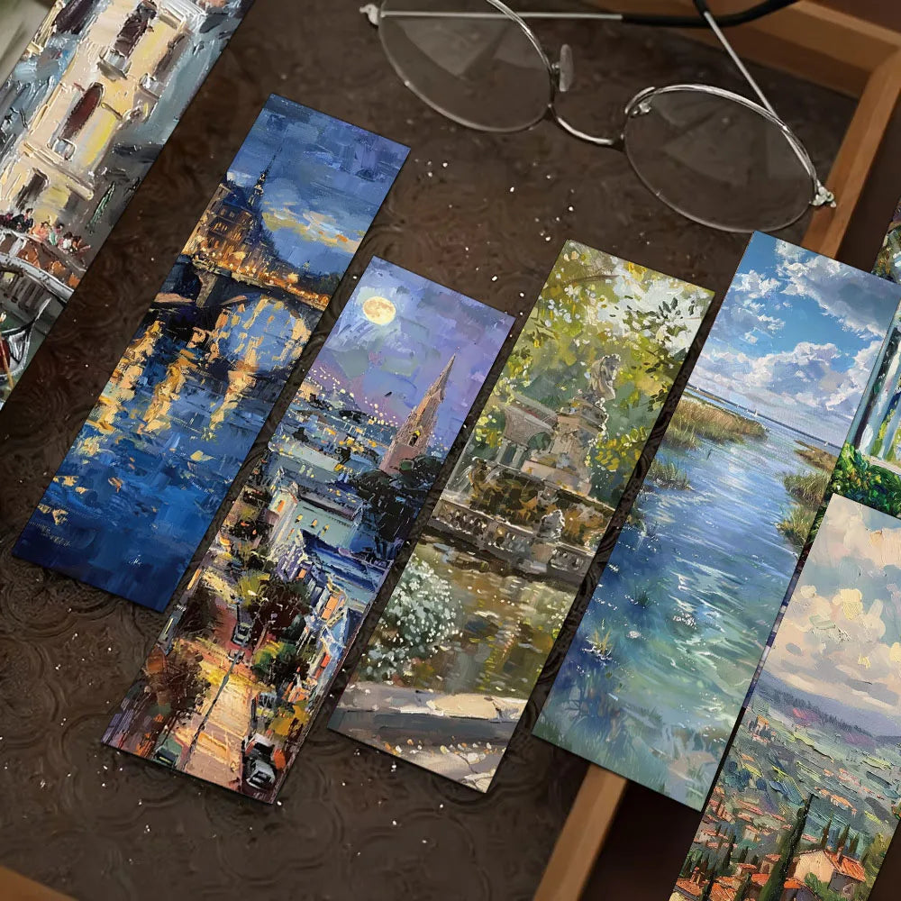 30/60PCS Oil Painting Landscape High Beauty Creative Bookmarks Ins Style Niche Novels Calligraphy and Painting Books Label Cards