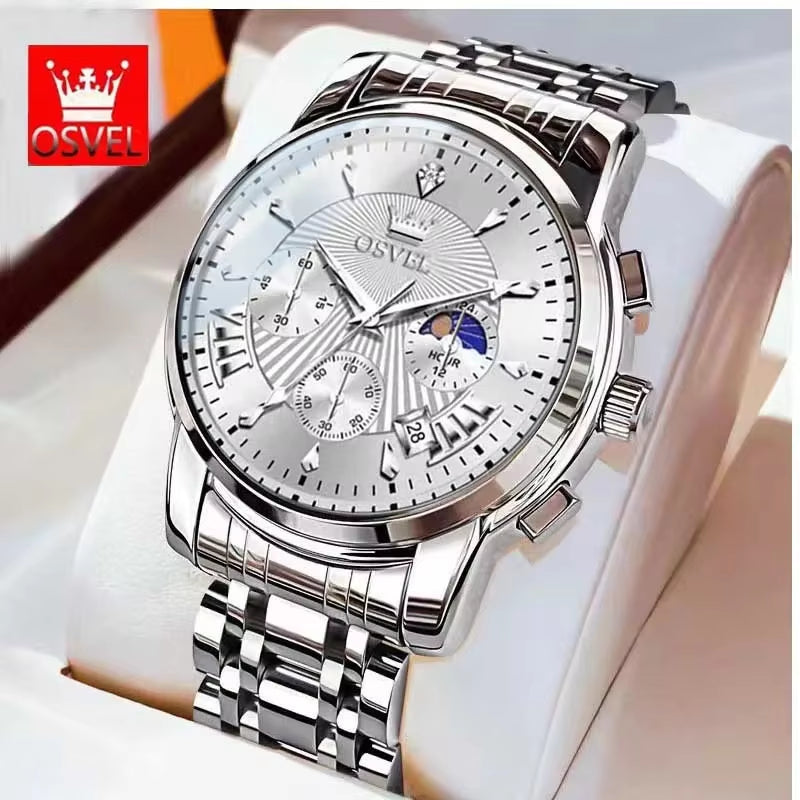 Men'S Business Casual Watch Mechanical Wristwatch Elegant Design Three-Eye Calendar Non-Mechanical Luxury Timepiece