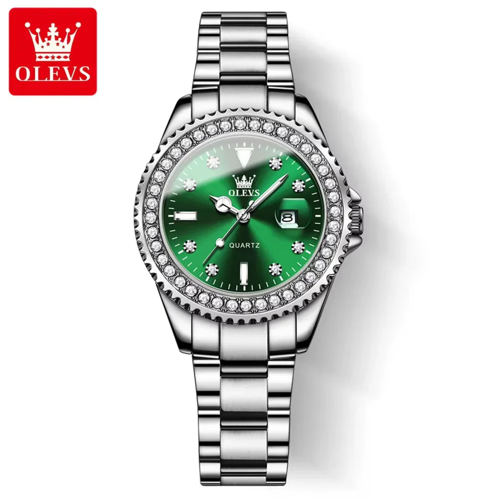 9945 Top Brand Original Quartz Watch for Women Luxury Diamond Lap Calendar Hand Clock Stainless Steel Ladies Wristwatches