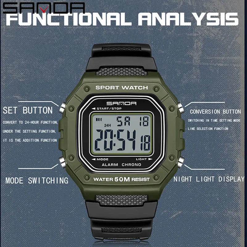 2156 Fashion Mens Watch Military Water Resistant Sport Watches Army Big Dial Led Digital Wristwatches Stopwatches for Male