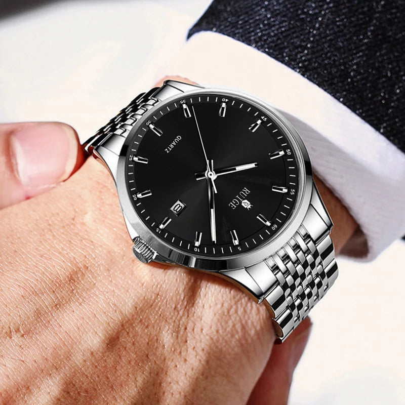 RUIGE Business Men'S Quartz Watch Stainless Steel Calendar Men'S Night Light Waterproof Fashion Versatile Watch B2-2