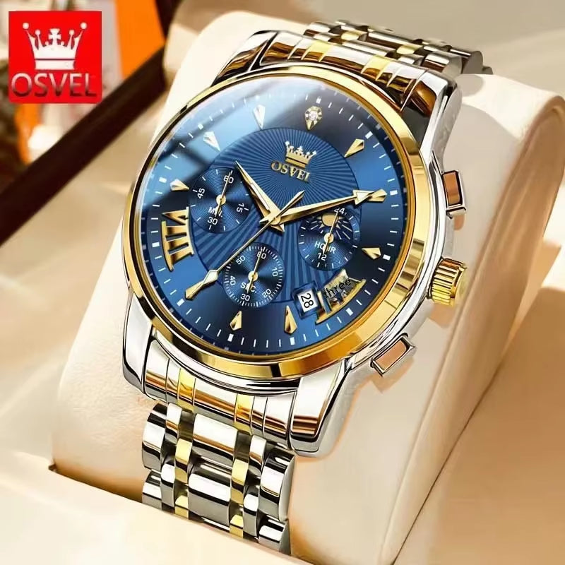 Men'S Business Casual Watch Mechanical Wristwatch Elegant Design Three-Eye Calendar Non-Mechanical Luxury Timepiece