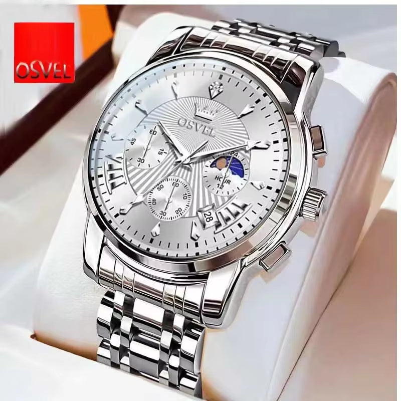 Men'S Business Casual Watch Mechanical Wristwatch Elegant Design Three-Eye Calendar Non-Mechanical Luxury Timepiece