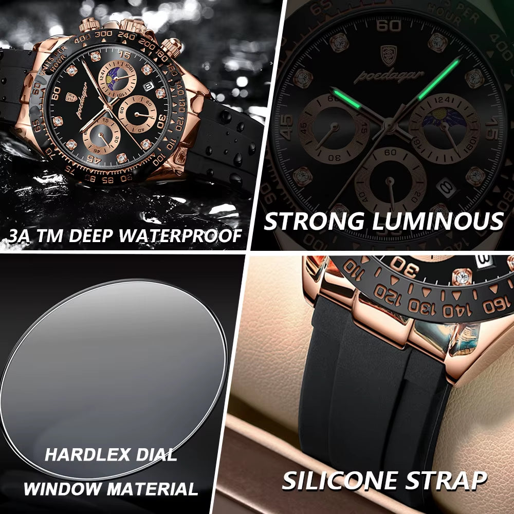 Fashion Luxury Men Wristwatch Chronograph Date High Quality Quartz Man Watch Waterproof Luminous Military Men'S Watches
