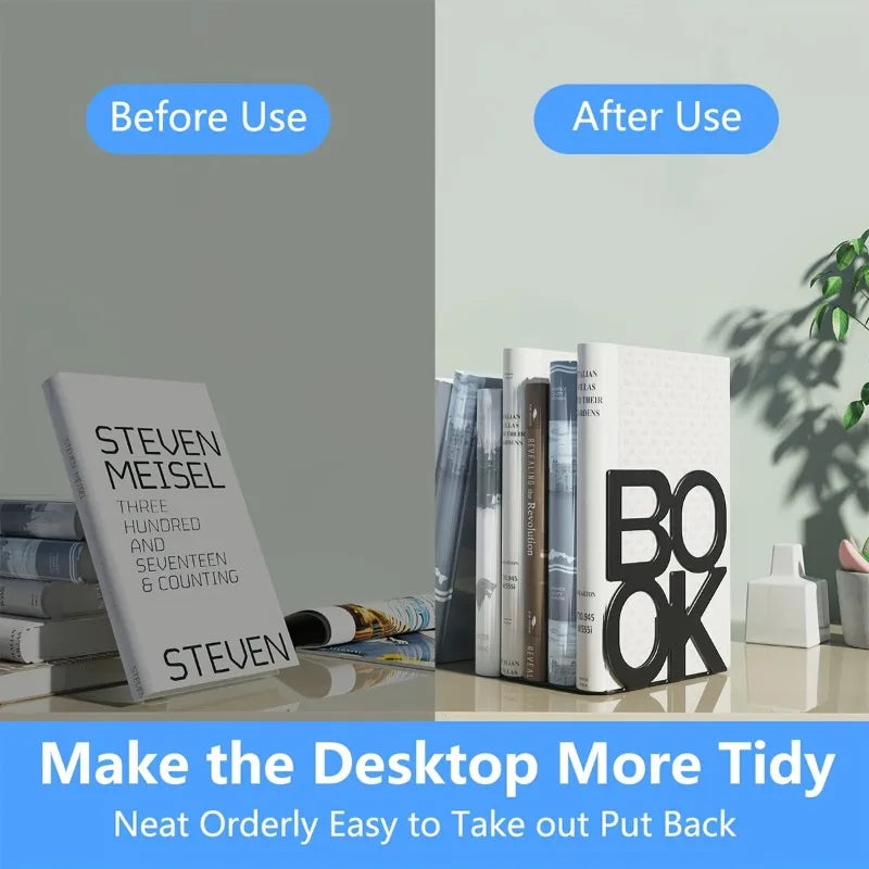 1Pc Iron Bookends Book Stand Support for Home Office and Library Non Slip Rack Shelf Holder School Stationery Accessories