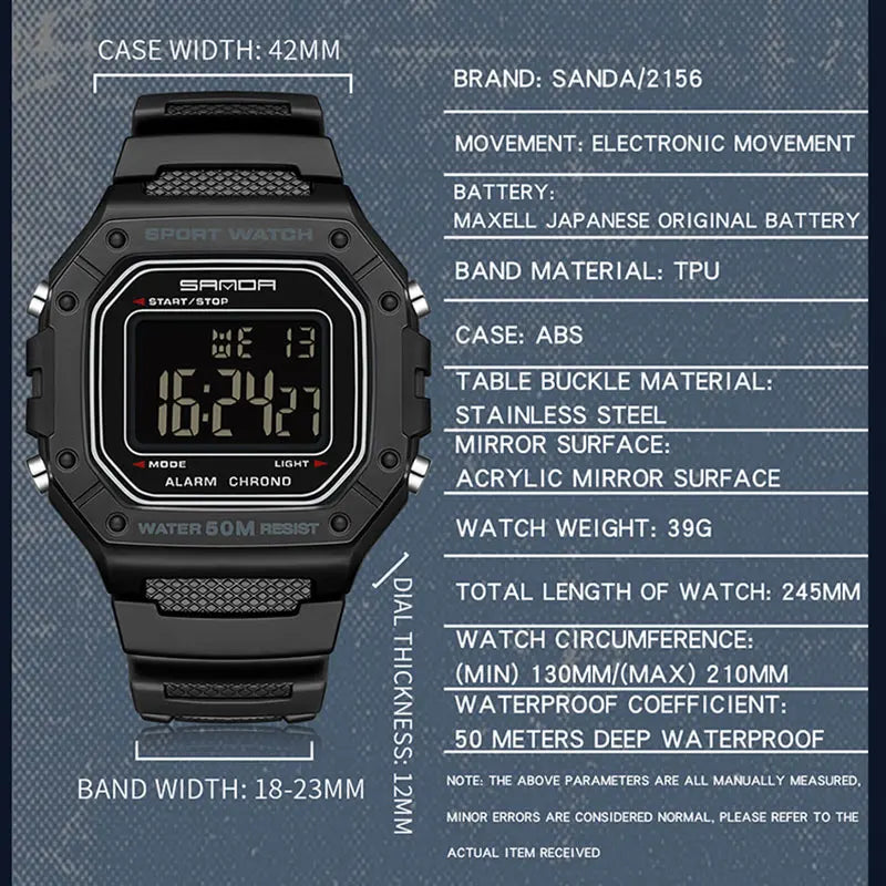 2156 Fashion Mens Watch Military Water Resistant Sport Watches Army Big Dial Led Digital Wristwatches Stopwatches for Male