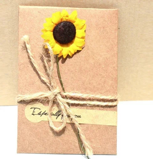 Handmade kraft paper card with sunflower & twine, 'Especially for you' tag — rustic Greek gift idea