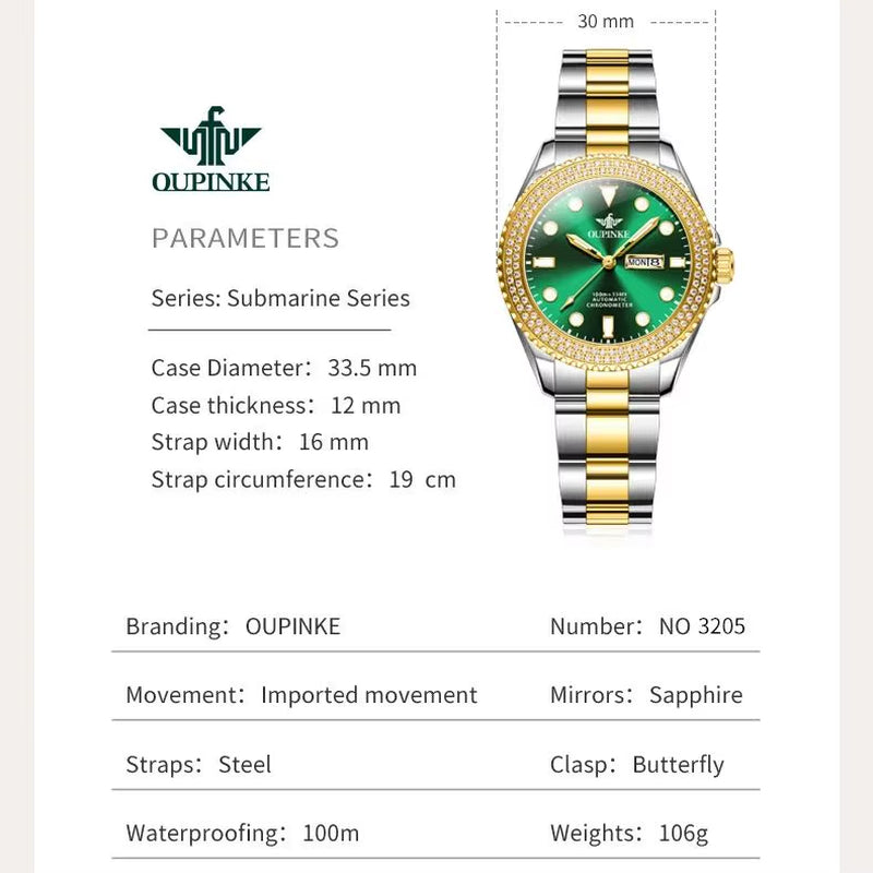 3205 Luxury All Automatic Mechanical Watch Women'S Dress Brand Waterproof HD Calendar Original Watch Elegant Gift Reloj