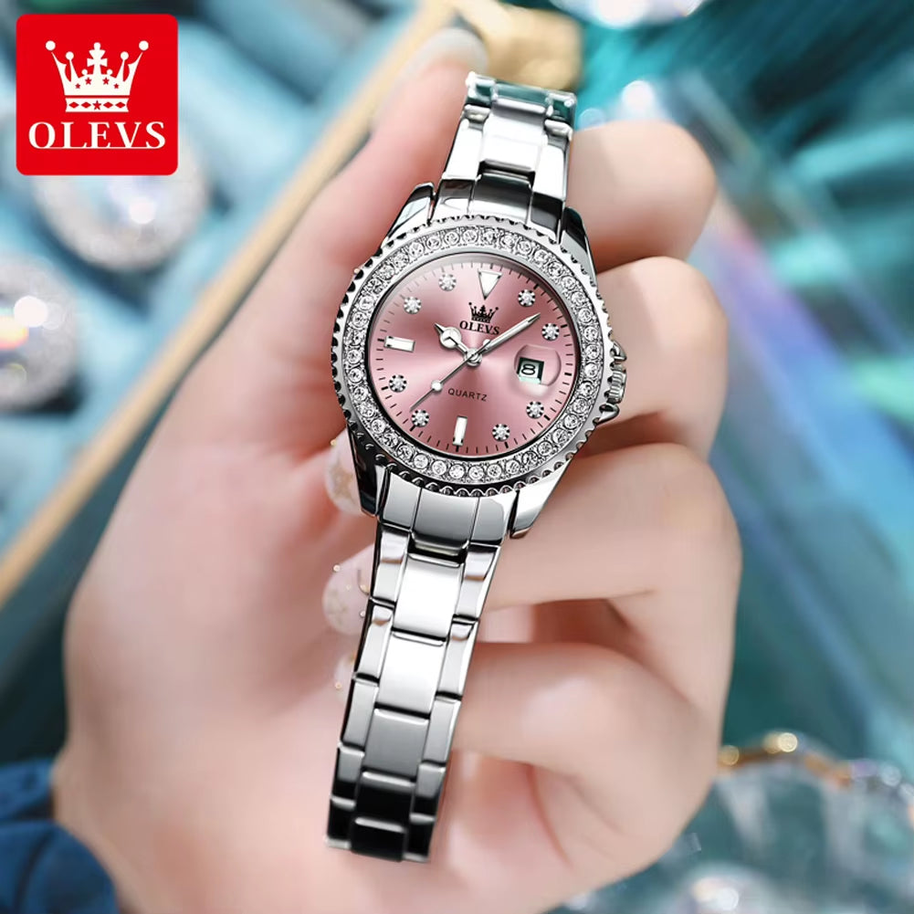 9945 Top Brand Original Quartz Watch for Women Luxury Diamond Lap Calendar Hand Clock Stainless Steel Ladies Wristwatches