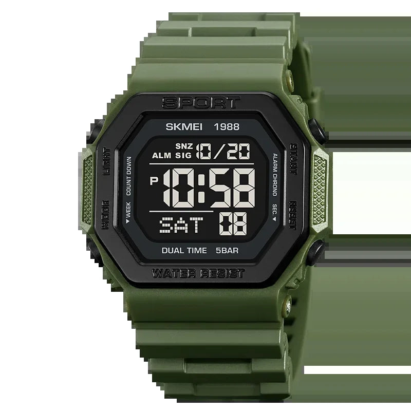 1988 Digital Sport Watch for Men LED Display Military Countdown Military Wristwatches Waterproof Mens Reloj Hombre 1628