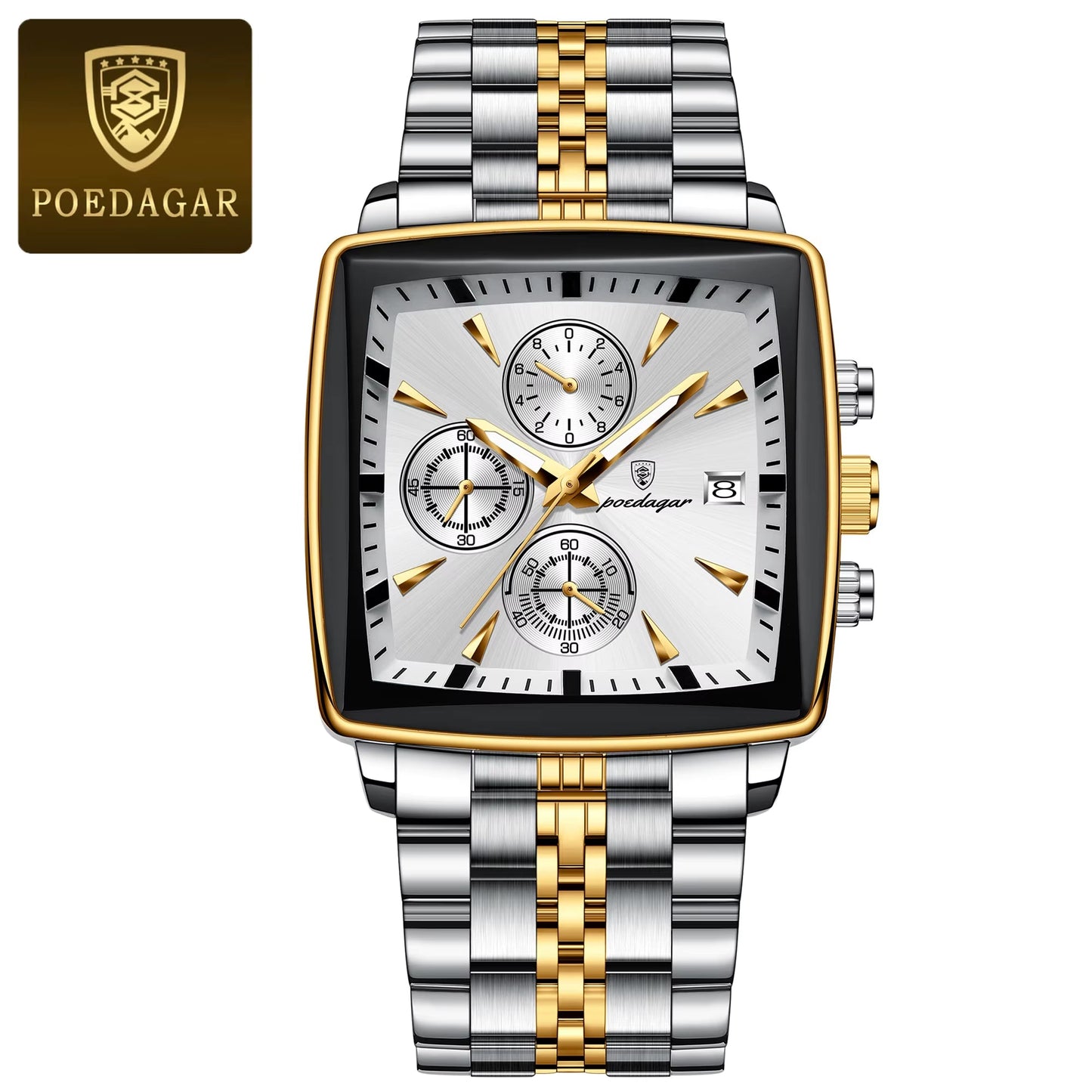 Fashion Men Watch Luminous Waterproof Chronograph Date Man Wristwatch Square Stainless Steel Quartz Men'S Watches Reloj