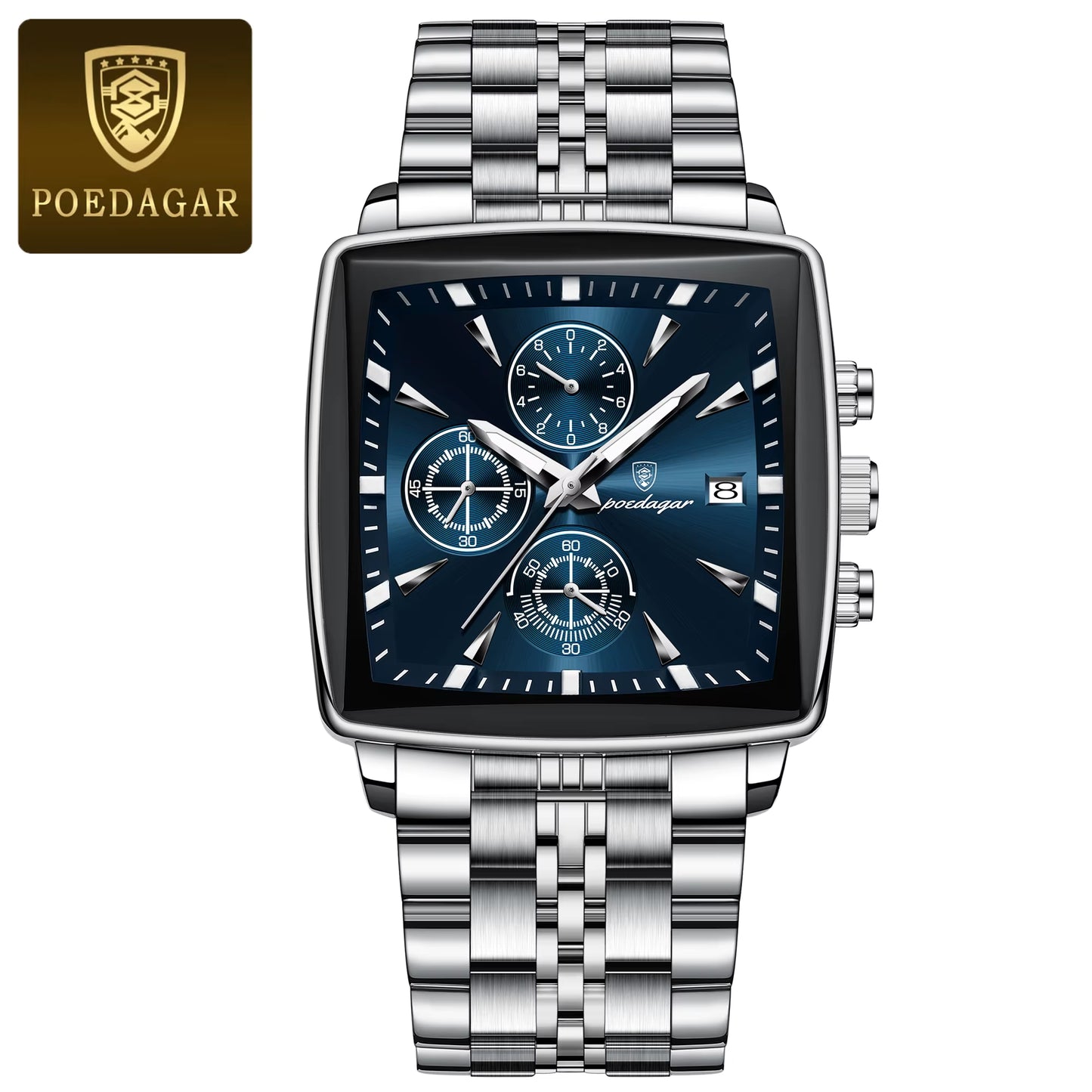 Fashion Men Watch Luminous Waterproof Chronograph Date Man Wristwatch Square Stainless Steel Quartz Men'S Watches Reloj