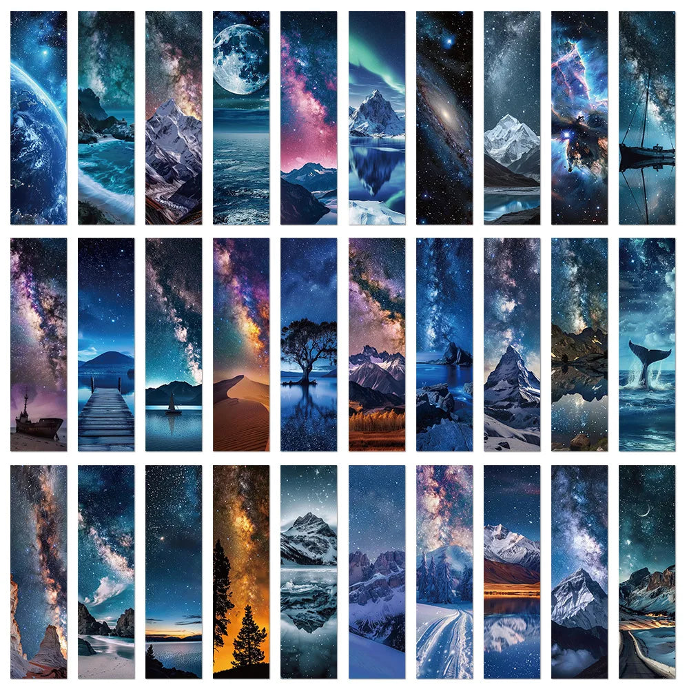 30Pcs Milky Way Galaxy Wandering Star Bookmark Space Bright Star Paper Card Reading Page Book Marking Student Message Card
