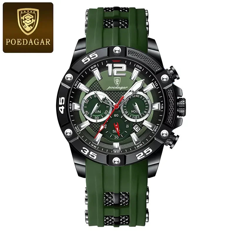 POEDAGAR Silicone Strap Sport Men'S Watch Luxury Stopwatch Waterproof Military Wristwatches for Men Brand Luminous Clock Newest