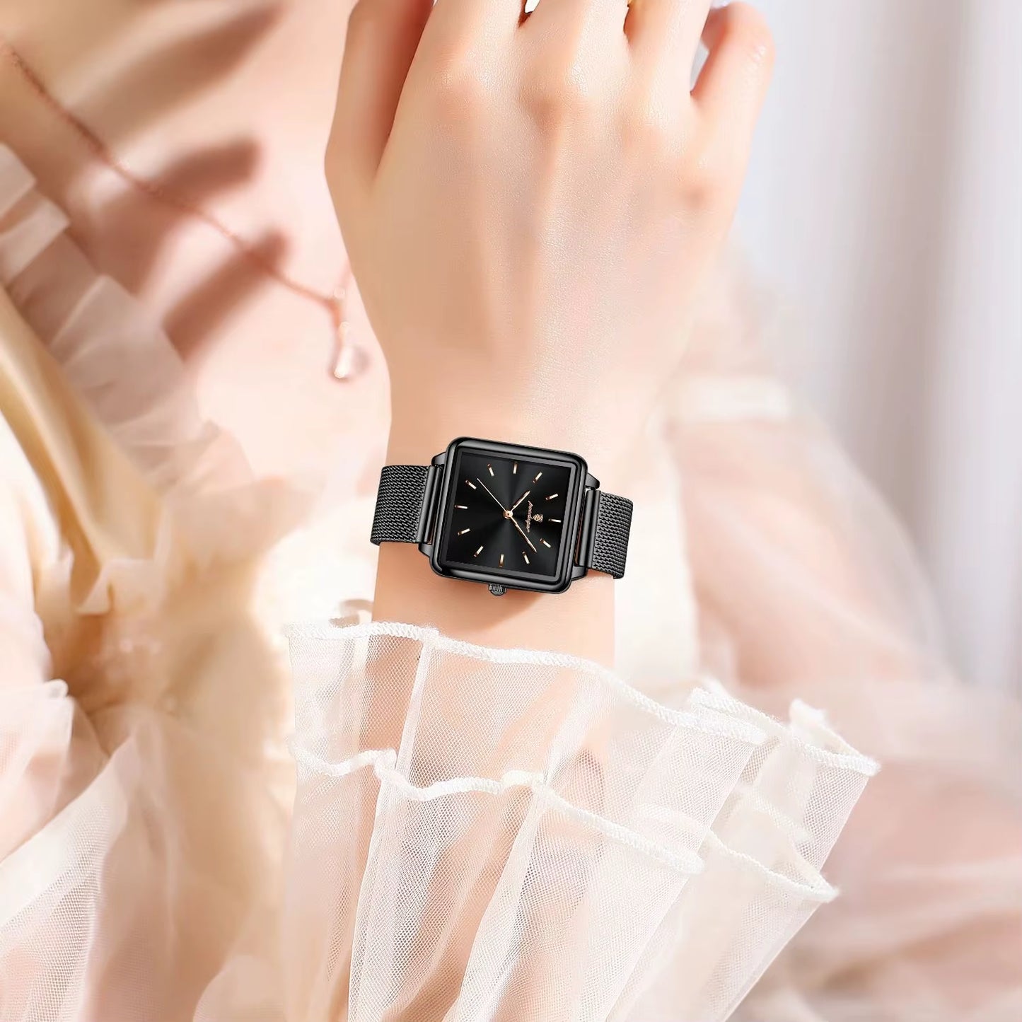 Fashion Brand Ladies Wristwatch Waterproof Mesh Stainless Steel Woman Watch Elegant Square Quartz Women'S Watches Reloj