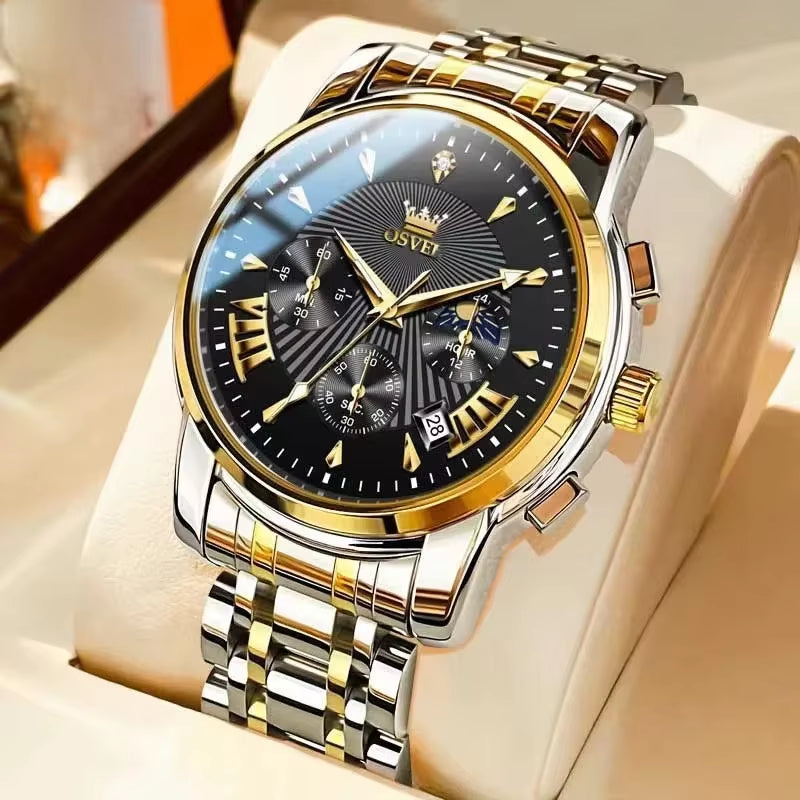Men'S Business Casual Watch Mechanical Wristwatch Elegant Design Three-Eye Calendar Non-Mechanical Luxury Timepiece