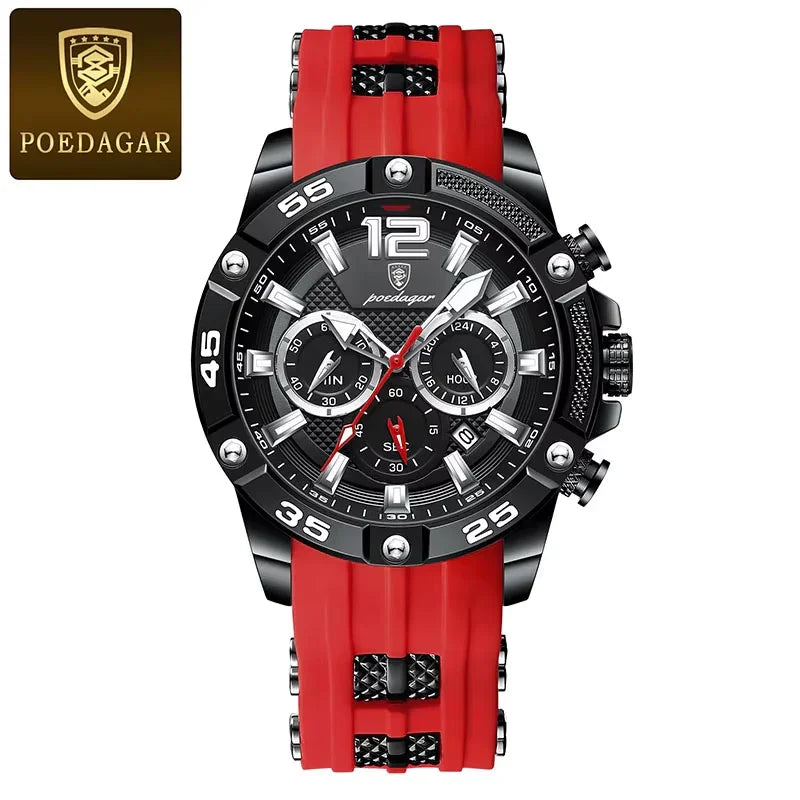 POEDAGAR Silicone Strap Sport Men'S Watch Luxury Stopwatch Waterproof Military Wristwatches for Men Brand Luminous Clock Newest