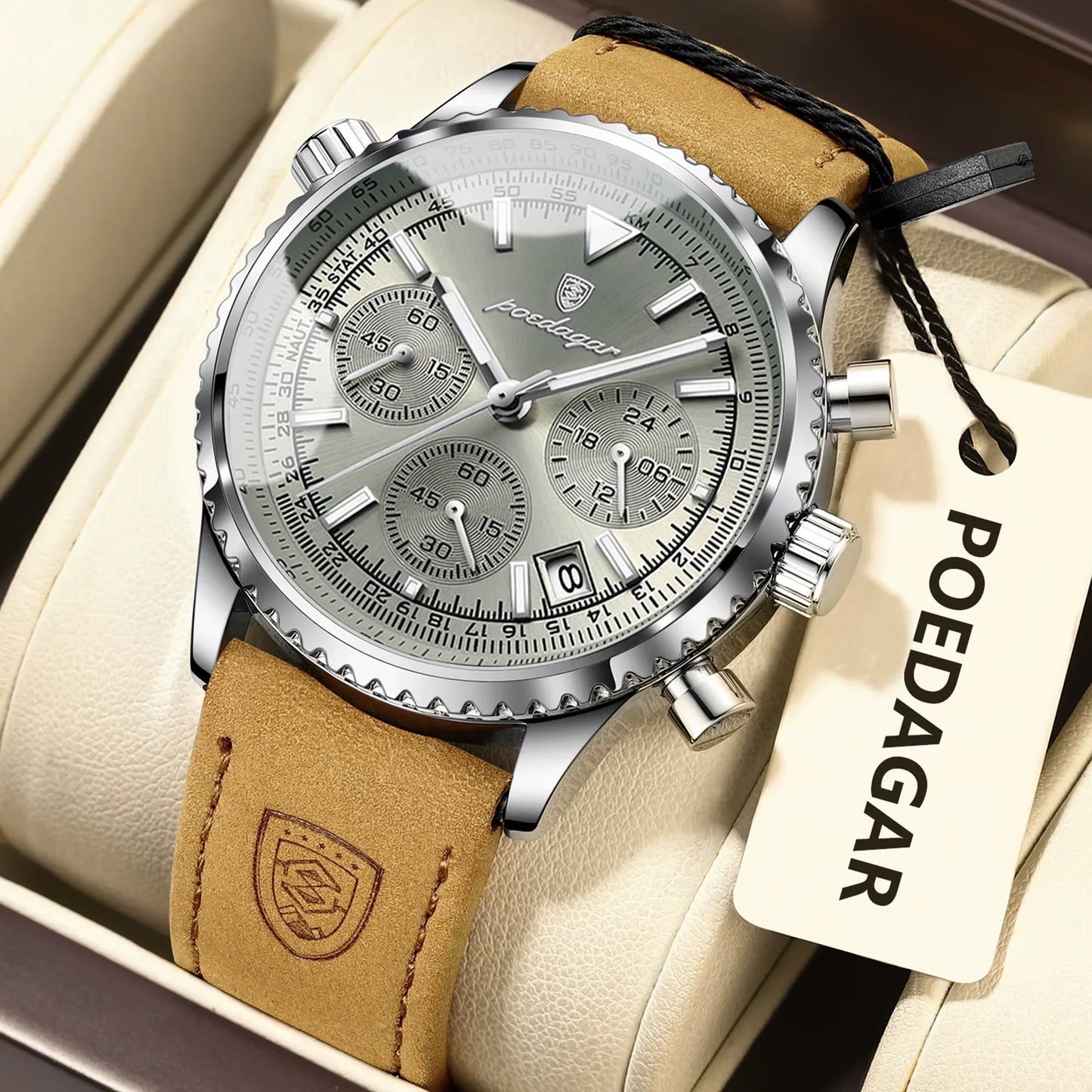Luxury Business Men'S Watch Waterproof Luminous Date Chronograph Leather Man Clock Fashion Quartz Watches for Men Reloj