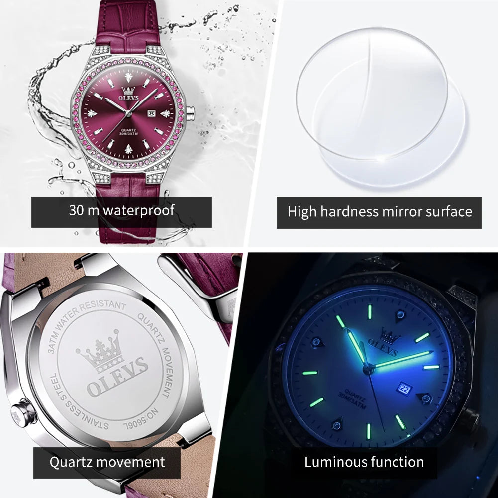 Original Women'S Watches Diamond Lap Fashion Leather Strap 3M Waterproof Luminous Ladies Wristwatch Quartz Watch for Women