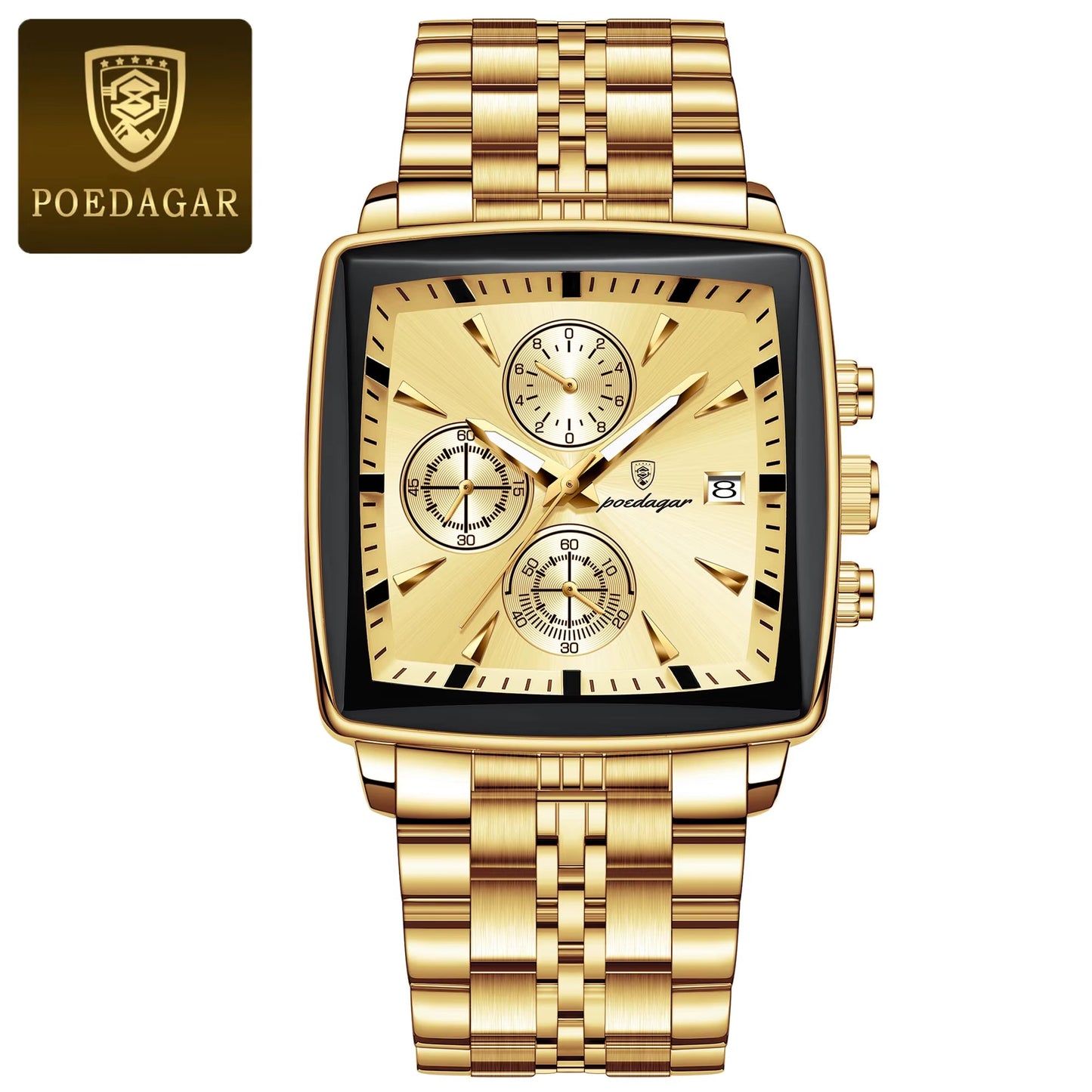 Fashion Men Watch Luminous Waterproof Chronograph Date Man Wristwatch Square Stainless Steel Quartz Men'S Watches Reloj