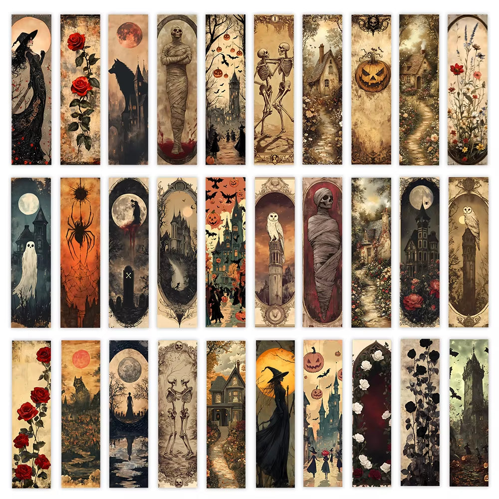 32Pcs, Retro Horror Bookmarks, Halloween, Skulls, Ghosts, Suitable for Teachers, Readers, and Book Lovers, Birthday Gifts