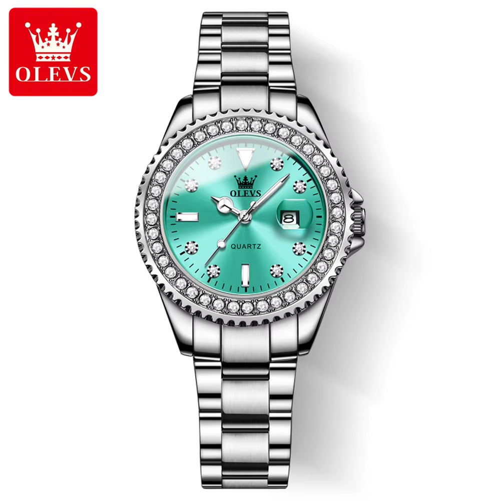 9945 Top Brand Original Quartz Watch for Women Luxury Diamond Lap Calendar Hand Clock Stainless Steel Ladies Wristwatches