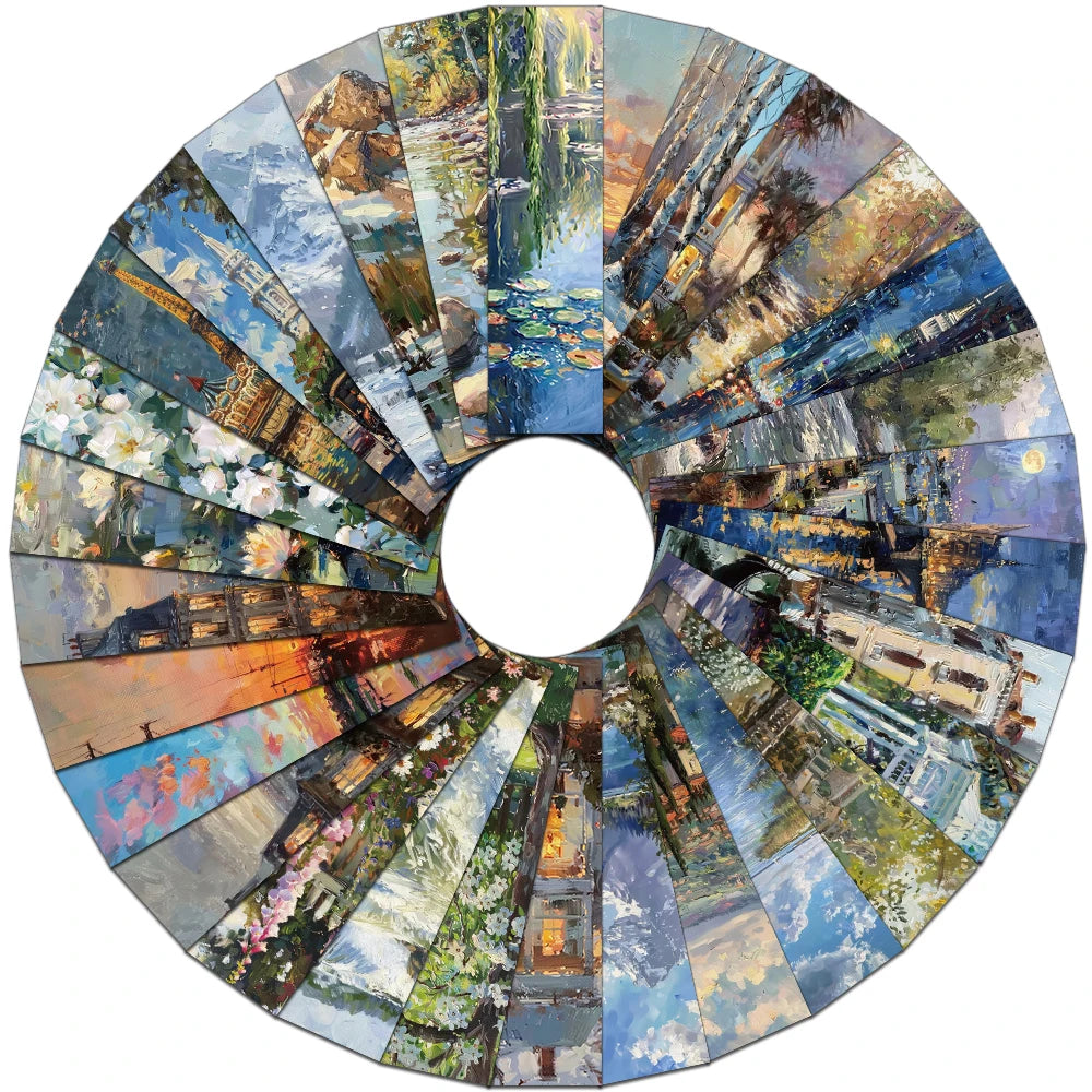 30/60PCS Oil Painting Landscape High Beauty Creative Bookmarks Ins Style Niche Novels Calligraphy and Painting Books Label Cards