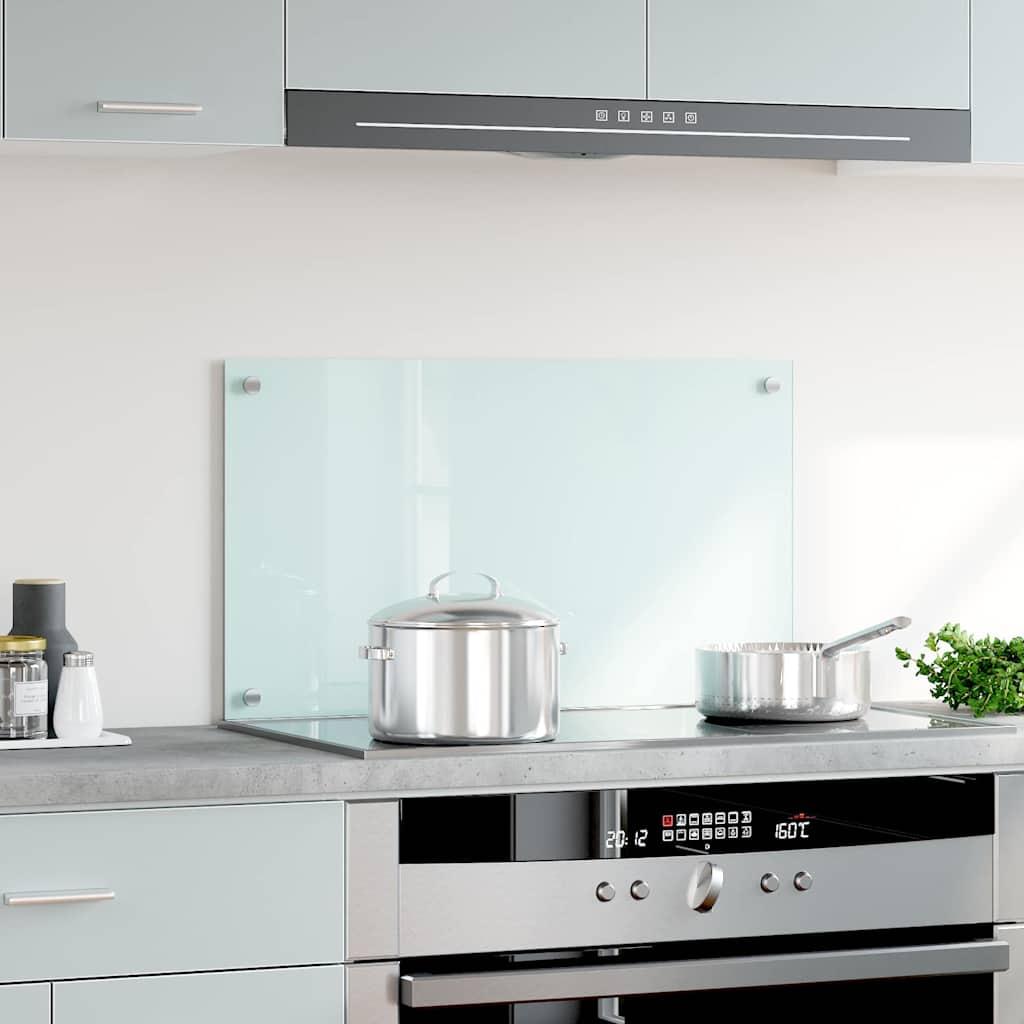 Modern kitchen with stainless steel pots on induction cooktop, glass backsplash, and sleek cabinets