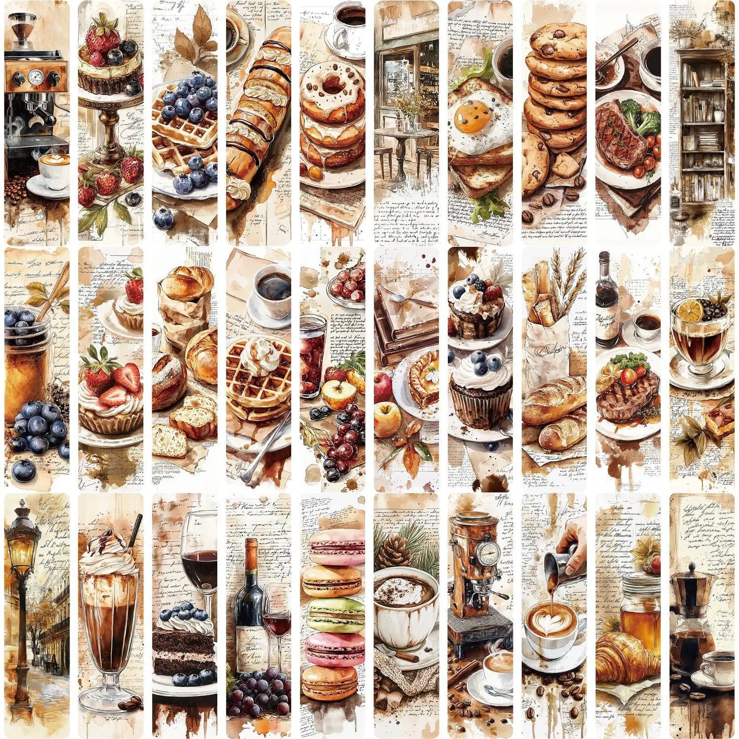 30Pcs Set Aesthetic Coffee Dessert Cake Afternoon Tea Themed Bookmarks Decorative Reading Pages Student Stationery Book Marks